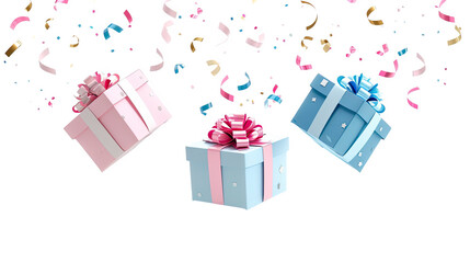 Des cadeaux de couleurs avec des confetti sur fond transparent