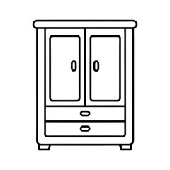Simple line drawing of a two door wardrobe with two drawers isolated on white background