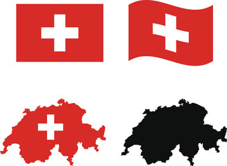 Switzerland, Swiss flag, Swiss map, Flag of Switzerland, Map of Switzerland, national flag, country map, political map, red flag with white cross, Swiss cross, national symbol, Swiss identity, 