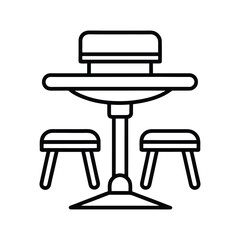 Simple line art drawing of a round table with two stools isolated on white background