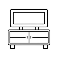 Simple outline drawing of a television set on a stand isolated on white background