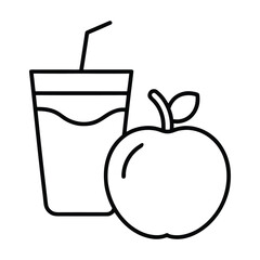 Outline drink and apple icon clean line food vector on white background