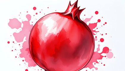 Artistic Watercolor Painting Of Pomegranate With Splashes And Brushstrokes