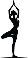 Fototapeta premium Silhouette of a woman performing a tree pose in yoga