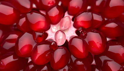 Close-Up Of Pomegranate Seeds With Macro Detail And Water Droplets