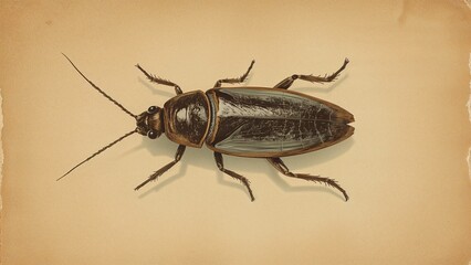 Displaying cricket-like insect illustration on yellowed parchment, showing segmented body, antennae