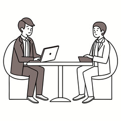 Minimal Line Art of Job Interview Scene &ndash; Two People Sitting Across Table