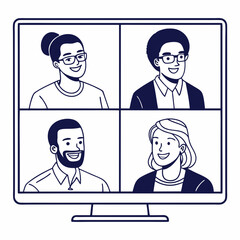 Fototapeta premium Minimal Line Art of Job Interview Scene – Two People Sitting Across Table