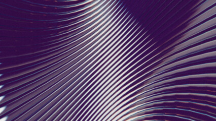 Curved abstract lines with chromatic distortion and grainy texture. Digital wave pattern in violet and white tones with a futuristic and minimal aesthetic.