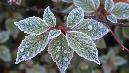 Frosted Leaves A few frosted leaves with a few snowflakes and a