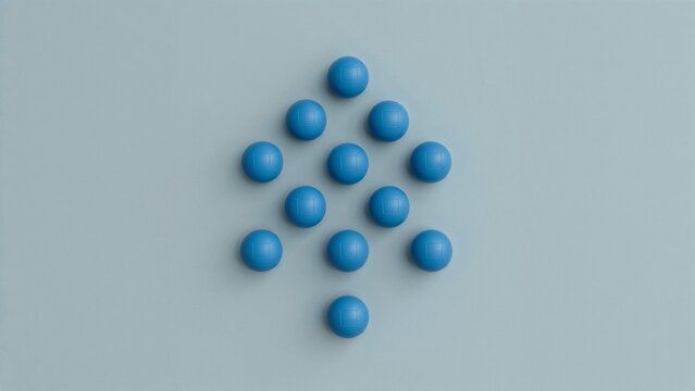 Forming matte blue spheres pointing upward on smooth pale gray-blue surface, arrow pattern - Powered by Adobe