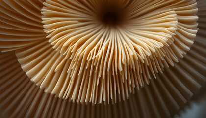 Macro Shot Of Gilled Mushroom Underside With Intricate Texture