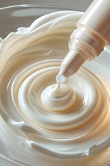A close up of a bowl of white cream and milk 
