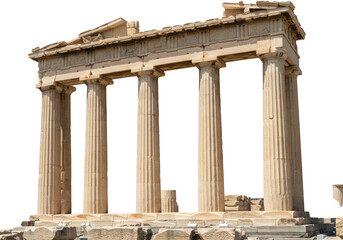 Fototapeta premium The majestic columns of an ancient greek temple stand against a transparent background