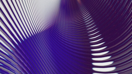 Wavy chromatic pattern with smooth distortion and digital grain. Abstract futuristic background in violet-blue tones with rhythmic curved lines.