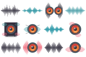 Abstract music background with vector illustrations of musical symbols, target sound icons, and disco party decorations in a black grunge pattern