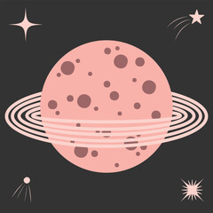 Abstract Cosmic Saturn-like Planet with Ring System for Astronomy and Space Design © rymarenko