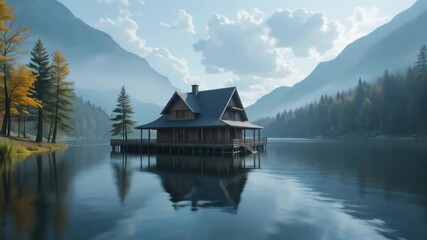 The house on the lake represents a data lake, combining storage and analytics. 4k video - Powered by Adobe