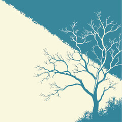 Obraz premium A delicate winter tree silhouette with snowflakes adorns a serene nature background, perfect for seasonal vector illustrations