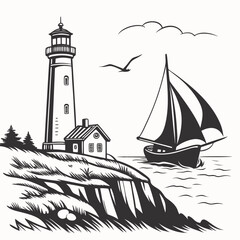 A lighthouse stands tall on a cliff overlooking the sea