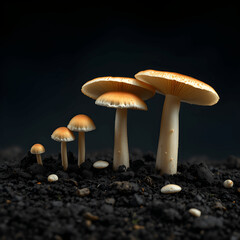 Time-Lapse Concept Of Mushroom Growing From Soil To Bloom