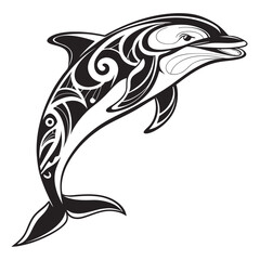 Fototapeta premium Tribal dolphin jumping with ornate patterns