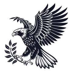 Fototapeta premium Eagle holding an olive branch, isolated on white background