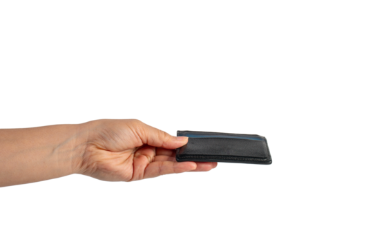 Card holder wallet in hand on transparent background