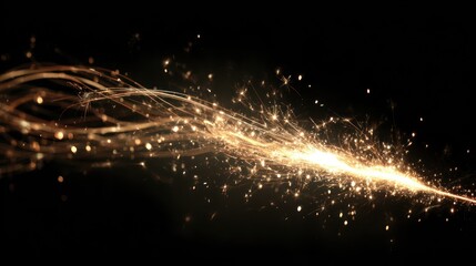 Golden streaks of light and sparks against black