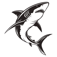 Obraz premium A black and white illustration of a shark isolated on white background