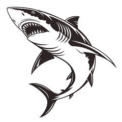 Fototapeta premium A black and white illustration of a shark isolated on white background