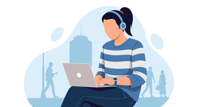 Person working on laptop outdoors, ideal for blog posts about remote work or productivity.