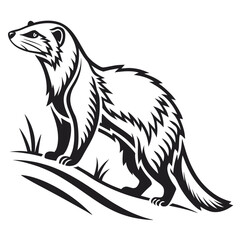 Stylized ferret standing alert in grass