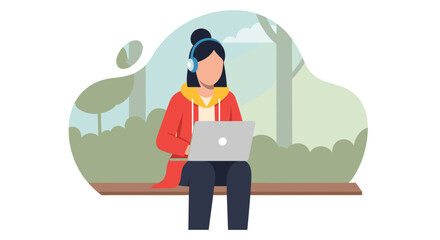 Young woman working on laptop in park - perfect for blog, website or social media.