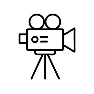 Movie camera outline illustration in minimalist style for theatre concept  