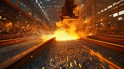 Industrial Steel Manufacturing with Sparks and Bright Flames