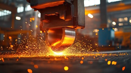 High-Temperature Metalwork with Sparks and Radiant Glow in Factory