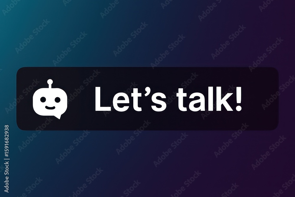Fototapete a simple and engaging, button with a charming robot icon and the inviting phrase let's talk!, inviti