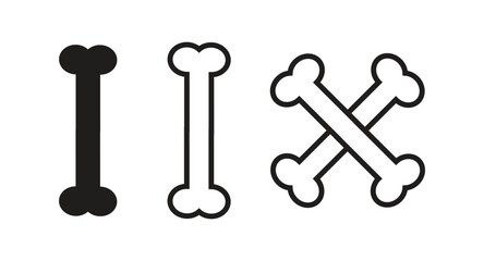 bone icon set, solid outline and cross style