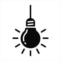 Obraz premium Black light bulb icon with radiating lines on white background vector