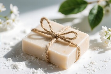 Bar of Soap with Jute Cord and White Flowers