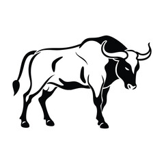 Dynamic black and white bull silhouette in motion, symbolizing strength and power. Perfect for logos, tattoos, or prints with a bold, minimalist vector style.