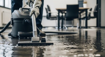 Water Damage Cleanup with Vacuum in Office