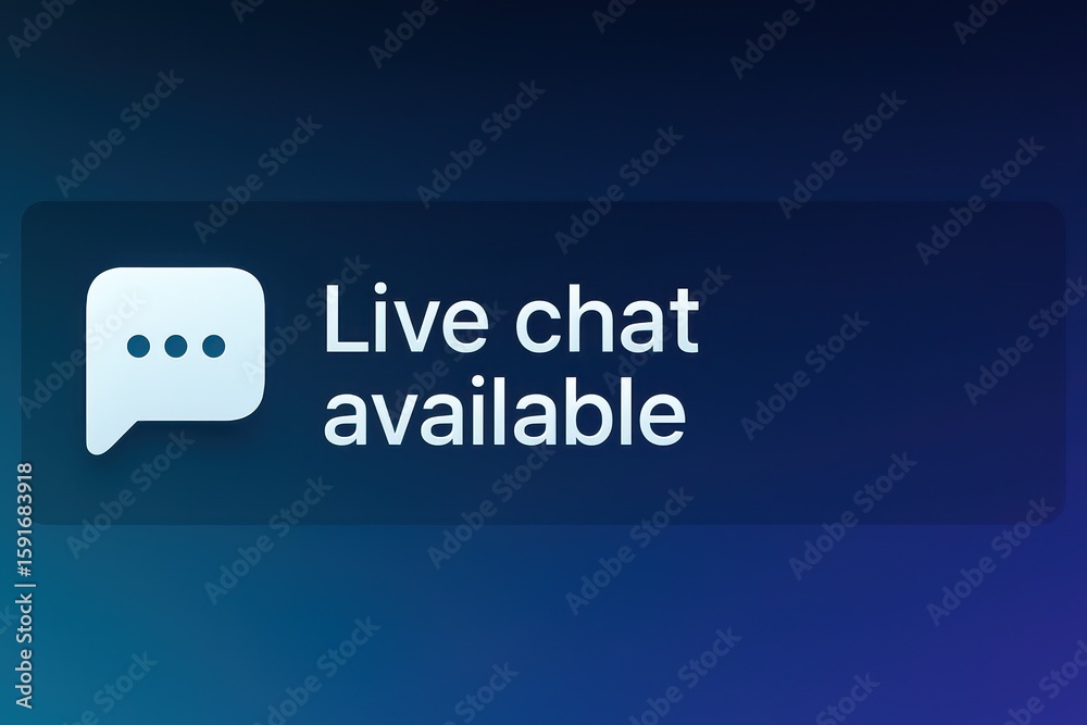 Poster a live chat icon indicates customer service availability, inviting interaction and providing instant