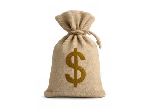 Money bag overflowing with dollar bills, symbolizing financial wealth and investment potential