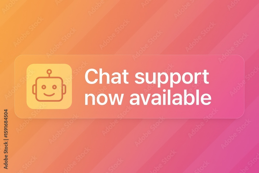 Poster chat support now available button with robot icon on gradient background. customer support service
