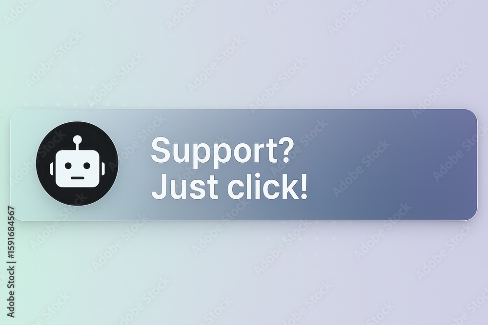 Poster A futuristic interface displays a user-friendly call to action, inviting engagement with a support bot. Clean design and informative text convey immediate assistance. customer support service