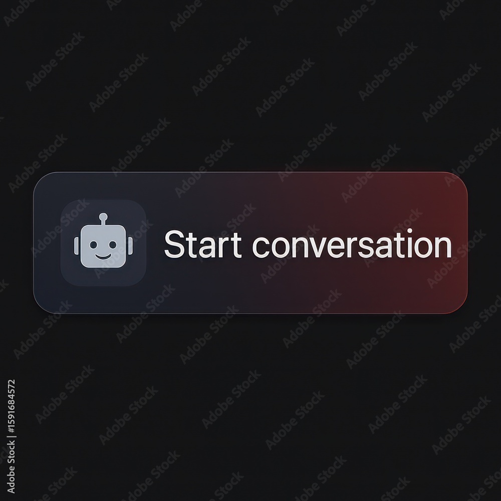 Poster an illustration of an interface element with text start conversation with a bot symbol. customer sup
