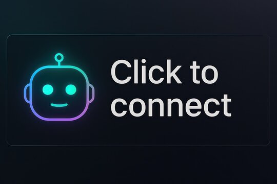An inviting digital button encourages engagement with a cute robot icon, offering an interactive experience for the viewer. customer support service