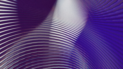 Wavy chromatic pattern with smooth distortion and digital grain. Abstract futuristic background in violet-blue tones with rhythmic curved lines.
